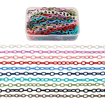 Handmade Nylon Cable Chains Loop, Oval, Mixed Color, 8~9x11~13x2mm, about 33.5 inch(85cm)/strand, 10 colors, 1strand/color, 10strands/box