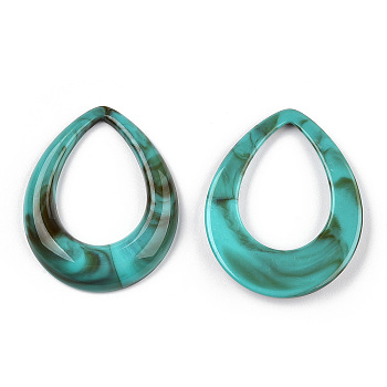 Acrylic Pendants, Imitation Gemstone Style, Teardrop, Dark Turquoise, 53x43.5x8mm, Hole: 26x36mm, about 73pcs/500g