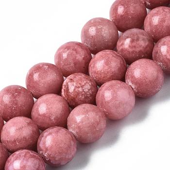 Natural Chalcedony Beads Strands, Imitation Rhodochrosite, Dyed & Heated, Round, 11~12mm, Hole: 1mm, about 32~35pcs/strand, 15.7 inch