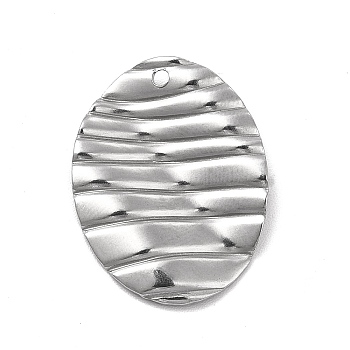 201 Stainless Steel Pendants, Oval Charm, Stainless Steel Color, 22x17x1mm, Hole: 1.2mm