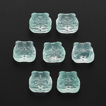 Transparent Glass Beads, Chinese Zodiac Signs Tiger, Light Cyan, 11.5x12x8mm, Hole: 1mm