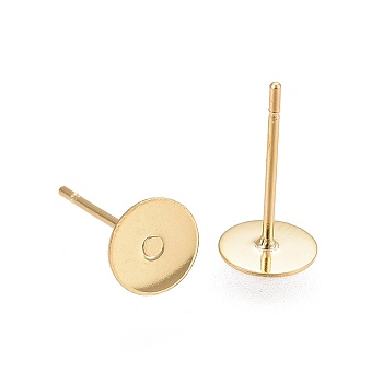 304 Stainless Steel Stud Earring Findings, Ion Plating(IP), Flat Round, Real 18K Gold Plated, 4x0.3mm, Pin: 0.7mm