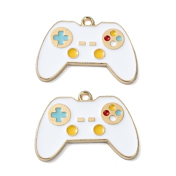 Rack Plating Alloy Enamel Pendants, Nickel Free, Game Console Remote Control Charm, Golden, White, 18x26x1.5mm, Hole: 1.4mm