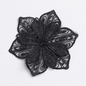 Computerized Embroidery Cloth Sew on Patches, Lace Costume Accessories, Appliques, Flower, Black, 70x3mm