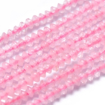 Natural Rose Quartz Beads Strands, Faceted, Bicone, 2x1mm, Hole: 0.5mm, about 390pcs/Strand, 15.35 inch(39cm)