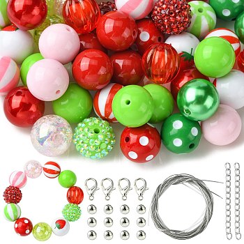 DIY Bubblegum Bracelet Pendant Decoration Making Kit for Strawberry Theme, Including Acrylic & Iron Beads, Alloy Clasp, End Chains, Wire, Mixed Color, 19.5mm, Hole: 2mm