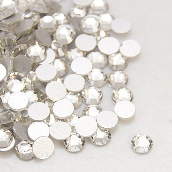 Glass Flat Back Rhinestone, Grade A, Back Plated, Faceted, Half Round, Crystal, 6.3~6.5mm, about 288pcs/bag