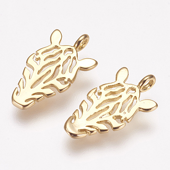 Brass Charms, Zebra Head, Real 18K Gold Plated, 14x7.5x1mm, Hole: 1.5mm