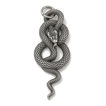 316 Surgical Stainless Steel Pendants, with Jump Ring, Snake Charm, Antique Silver, 55x21x7mm, Hole: 7mm