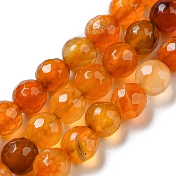 Natural Agate Beads Strands, Dyed & Heated, Round, Faceted, Orange, 6mm, Hole: 1mm, about 62pcs/strand, 14.37~14.76 inch(36.5~37.5cm)