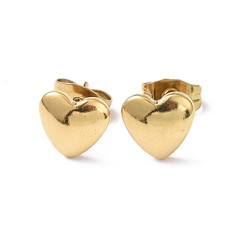 Ion Plating(IP) 304 Stainless Steel Stud Earring, Heart, Real 18K Gold Plated, 7.7x8mm, Pin: 0.8mm