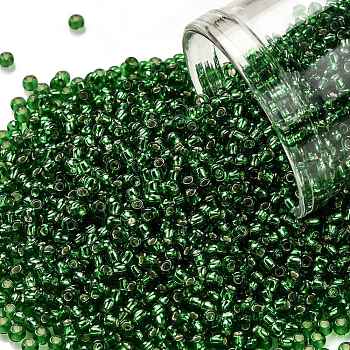 TOHO Round Seed Beads, Japanese Seed Beads, (27B) Silver Lined Grass Green, 11/0, 2.2mm, Hole: 0.8mm, about 1103pcs/10g