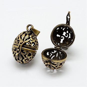 Brass Hollow Cage Pendants, Oval, Antique Bronze, 23x16x14.5mm, Hole: 3x5mm, inner size: 11.5mm