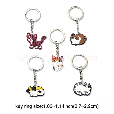 5Pcs 5 Style Cute Cartoon PVC Plastic Cat Pendant Keychain(KEYC-YW0001-17)-3