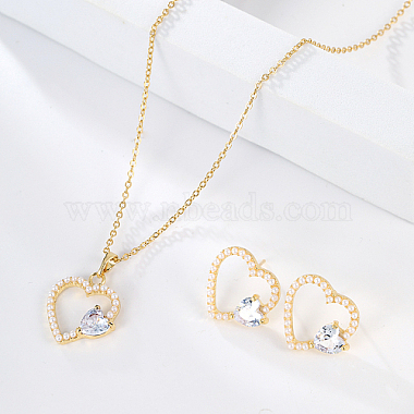 Clear Cubic Zirconia Heart Jewelry Set with Plastic Imitation Pearl(ZC3739-1)-3