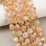 Heated Natural Citrine Beads Strands, Faceted Table Cut Cube Beads, with Seed Beads, 8~9x8~9x8mm, Hole: 0.8~0.9mm, about 34pcs/strand, 15.08''~15.20''(38.3~38.6cm)(G-Z147-A02-03)