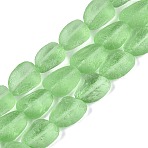 Frosted Handmade Lampwork Beads Strands, Nuggets, Pale Green, 14~15x11~12x6~8mm, Hole: 0.8~1.5mm, about 30pcs/strand, 15.75~17.13 inch(40~43.5cm)(LAMP-Q041-06C)