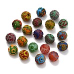 Handmade Bumpy Lampwork Beads, Round with Flower, Mixed Color, 25~26mm, Hole: 2~3.5mm(LA-CBA7A1F-02A)