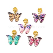 Butterfly Alloy Enamel European Dangle Charms, Large Hold Pendants, Golden, Mixed Color, 25mm, Butterfly: 22.5x16x2.5mm, Hole: 4.6mm(PALLOY-JF01972)