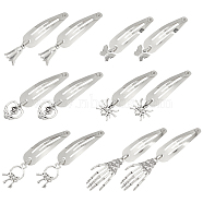 CRASPIRE 6 Pairs 6 Styles Alloy Snap Hair Clips for Woman Girls, Platinum, Butterfly & Spider & Key & Ghost, Platinum, 60~76mm, 1 pair/style(OHAR-CP0001-12)