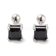 Square 316 Surgical Stainless Steel Pave Cubic Zirconia Ear False Plugs for Women Men, Stainless Steel Color, Black, 7x7mm(EJEW-Z050-34C-02P)