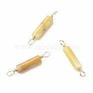 Natural Topaz Jade Connector Charms, with Light Gold Eco-Friendly Copper Wire Wrapped, Column, 22~23.5x4mm, Hole: 2.2~2.4mm(PALLOY-JF01454-02)