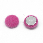 Faux Mink Fur Covered Cabochons, with Aluminum Bottom, Half Round/Dome, Deep Pink, 13x5mm(X-WOVE-S084-16H)
