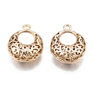 Brass Pendants, Hollow, Nickel Free, Flat Round, Real 18K Gold Plated, 19x16x7mm, Hole: 1.5mm(KK-S356-397-NF)