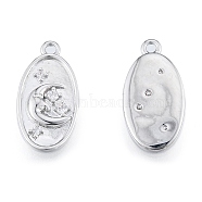 Brass Micro Pave Clear Cubic Zirconia Pendants, Cadmium Free & Nickel Free & Lead Free, Oval with Moon, Real Platinum Plated, 17x8x1.5mm, Hole: 1.2mm(KK-N216-573P)