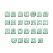 26Pcs 26 Style Silicone Alphabet Beads for Bracelet or Necklace Making, Letter Style, Cube, Turquoise, 12x12x12mm, Hole: 3mm, 1pc/style(SIL-SZ0001-01C)