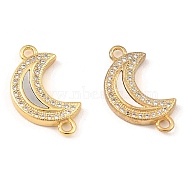 Rack Plating Brass Micro Pave Clear Cubic Zirconia Connector Charms, Moon Links with Freshwater Shell, Long-Lasting Plated, Lead Free & Cadmium Free, Real 18K Gold Plated, 21.5x12x3mm, Hole: 1.8mm(KK-K342-24G)