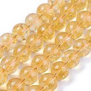 Natural Citrine Beads Strands, Round, Dyed & Heated, 14mm, Hole: 1mm, about 28pcs/strand, 15.5 inch(G-E326-14mm-01)