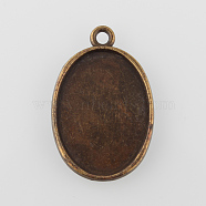 Oval Alloy Pendant Cabochon Settings, Plain Edge Bezel Cups, Cadmium Free & Nickel Free & Lead Free, Antique Bronze, Tray: 25x18mm, 32x20.5x2mm, Hole: 2mm, about 475pcs/kg(PALLOY-N0088-21AB-NF)