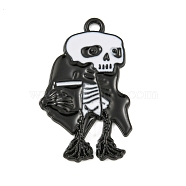 Halloween Alloy Enamel Pendants, Black, Skeleton Charm, Black, 32x20x2mm, Hole: 1.8mm(ENAM-M220-02E-B)