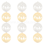 12Pcs 2 Colors 201 Stainless Steel Pendants, Flat Round with Camel, Real Gold Plated & Stainless Steel Color, 30x28x1mm, Hole: 1.6mm, 6pcs/color(STAS-DC0011-01)