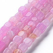 Natural Agate Beads Strands, Dyed & Heated, Cube, Pearl Pink, 5~8x4~8x4~6mm, Hole: 1.2mm, about 50pcs/strand, 14.76 inch(37.5cm)(G-N326-99C)