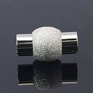 304 Stainless Steel Textured Magnetic Clasps with Glue-in Ends, Oval, Silver Color Plated & Stainless Steel Color, 19x11mm, Hole: 6mm(STAS-G008-1)