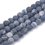 Natural Weathered Agate Beads Strands, Dyed, Frosted, Round, Prussian Blue, 8mm, Hole: 1mm, about 48pcs/strand, 14 inch(X-G-R365-8mm-01)