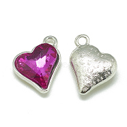 Alloy Glass Pendants, Faceted, Heart, Platinum, Camellia, 17x15x5mm, Hole: 1.5mm(PALLOY-T040-12mm-09)