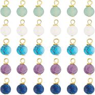 60Pcs Frosted Natural & Synthetic Gemstone Charms, with Golden Tone Alloy & Iron Findings, Mixed Dyed and Undyed, Round, 13.5x8mm, Hole: 3mm(FIND-FH0004-55)