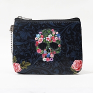 Imitation Leather Clutch Bag with Ball Chain, Halloween Theme Change Purse for Women, Rectangle with Skull Pattern, Black, 10x12cm(DARK-PW0001-128)