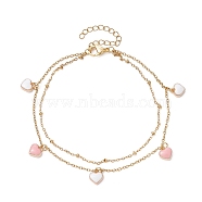Alloy Enamel Heart Charm Anklet, Ion Plating(IP) 304 Stainless Steel Satellite Chains Double Layer Anklet, Golden, 9 inch(22.8cm)(AJEW-AN00553)