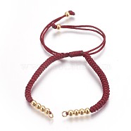Nylon Cord Braided Bead Bracelets Making, with Brass Beads, Long-Lasting Plated, Real 24K Gold Plated, Dark Red, 10-1/4 inch(26cm)~11-5/8 inch(29.6cm)(BJEW-F360-F15)