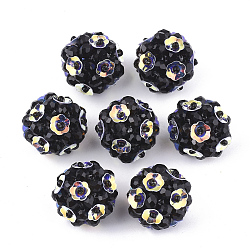 Glass Woven Beads, Ball Cluster Beads, with Sequins, Imitation Jade, Round with Flower, Black, 20~23mm(FIND-T044-32C-01)