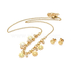 PVD Vacuum Plating 304 Stainless Steel Stud Earring and Pendant Necklace Set, Jewelry Set for Women, Golden, Flower Pattern, 420mm, 9x9mm, Pin: 0.6mm(SJEW-C002-01E-G)