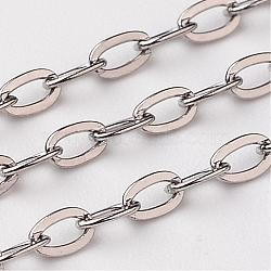 304 Stainless Steel Cable Chains, Decorative Chains, Soldered, Flat Oval, Stainless Steel Color, 3x1.6x0.4mm(CHS-K001-93)