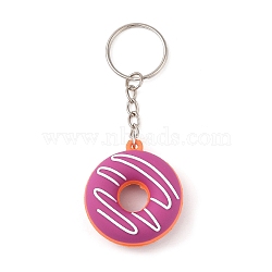 Alloy Keychains, with PVC Pendants, Donut, Camellia, 9.8cm(KEYC-L032-01P-01)