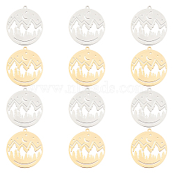 12Pcs 2 Colors 201 Stainless Steel Pendants, Flat Round with Camel, Real Gold Plated & Stainless Steel Color, 30x28x1mm, Hole: 1.6mm, 6pcs/color(STAS-DC0011-01)