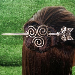 Antique Silver Viking Hair Sticks Hair Pin, Ladies Retro Hair Accessory, Rose Sword Hair Sticks, Wolf, 180mm(PW-WG2F806-08)