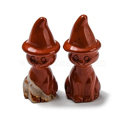 Natural Red Jasper Carved Healing Cat with Witch Hat Figurines, Reiki Energy Stone Display Decorations, 48~50x19~21mm(DJEW-D012-07E)